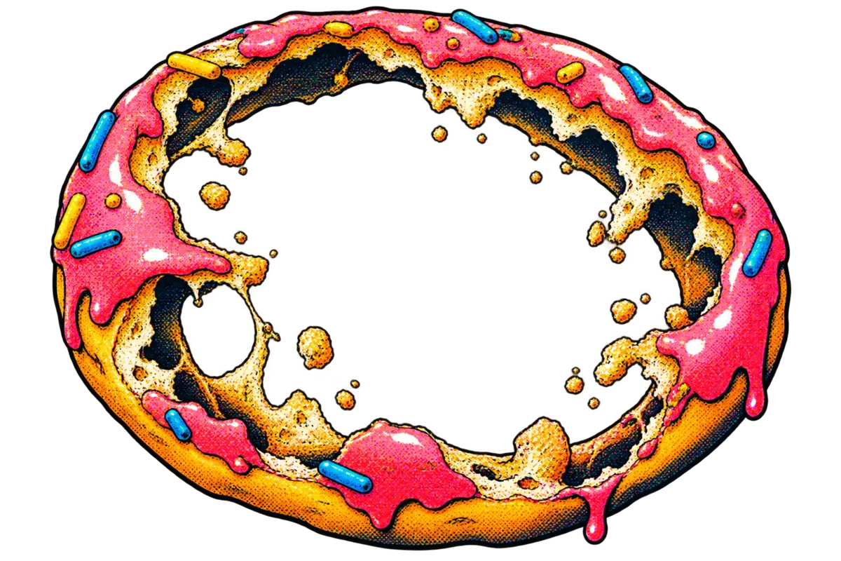 A nearly empty, hollow donut